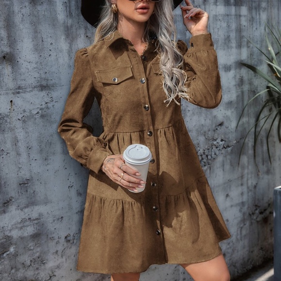 BLACK Corduroy button down   long sleeVe dress - Picture 4 of 13